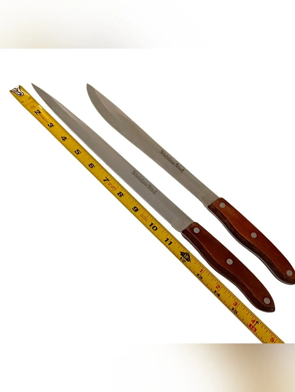 2 Interpur Japan Carving Knives Stainless Steel Blades Wood Handles Full Tang